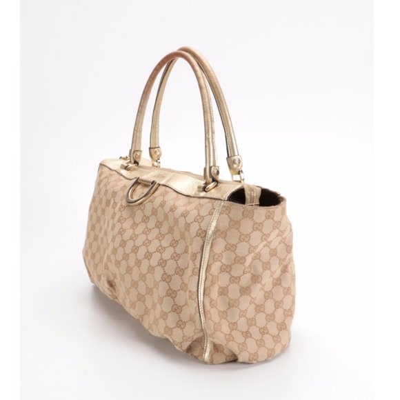 Gucci D-Ring Tote in GG Canvas with Gold Metallic Leather Trim - Picture 3 of 11